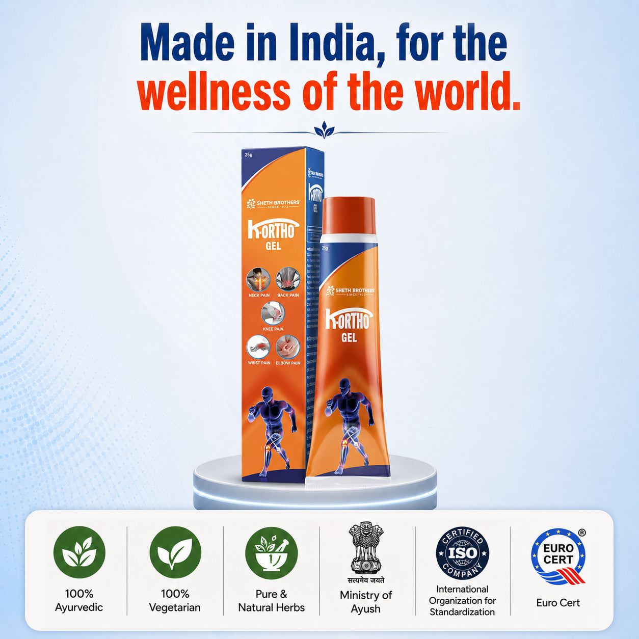 Sheth Brothers Ayurvedic fast absorbing K-Ortho Gel for faster relief in muscle and joint pain.