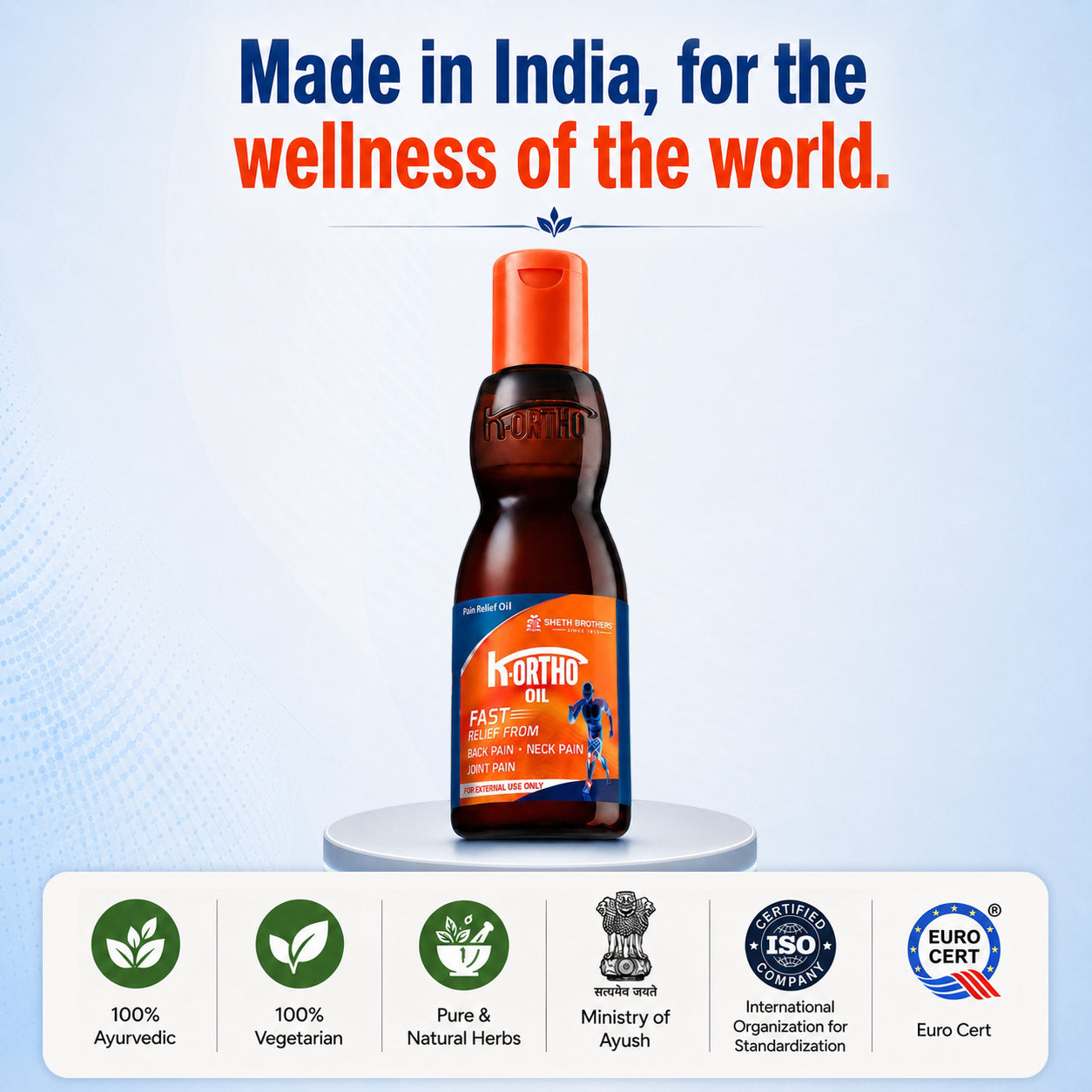 Sheth Brothers K-Otho Oil helps to promote comfort, relaxation and flexibility while supporting overall joint and muscle wellness.