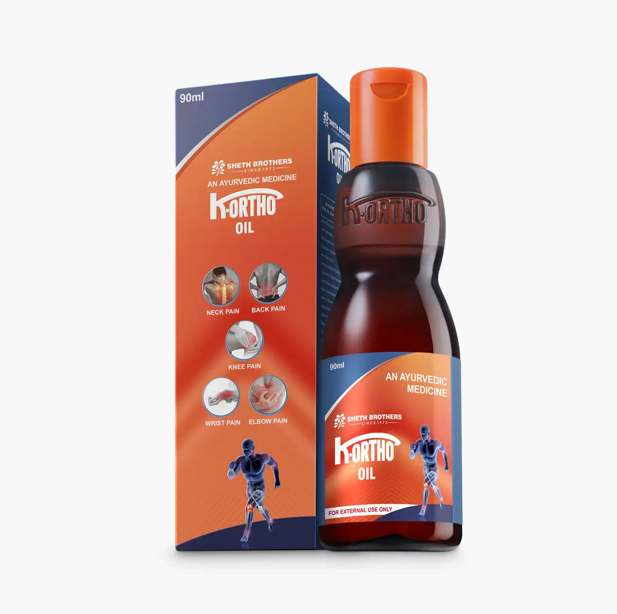Sheth Brothers Ayurvedic K-Ortho Oil for neck pain, back pain, knee pain, wrist pain and elbow pain.