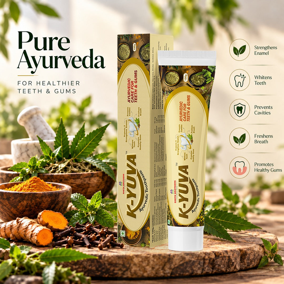 Ayurvedic toothpaste tube with two cartons beside it, pack of two