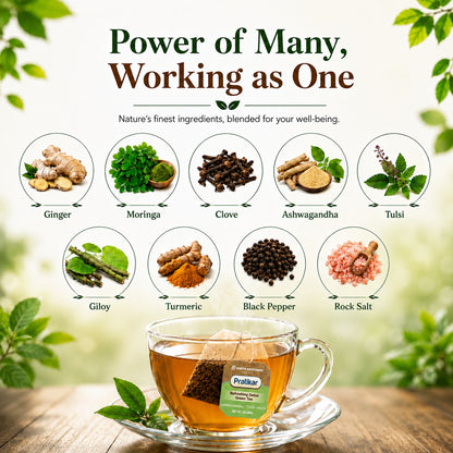 Sheth Brothers Pratikar Detox Green Tea made with 12+ carefully selected herbs and spices.